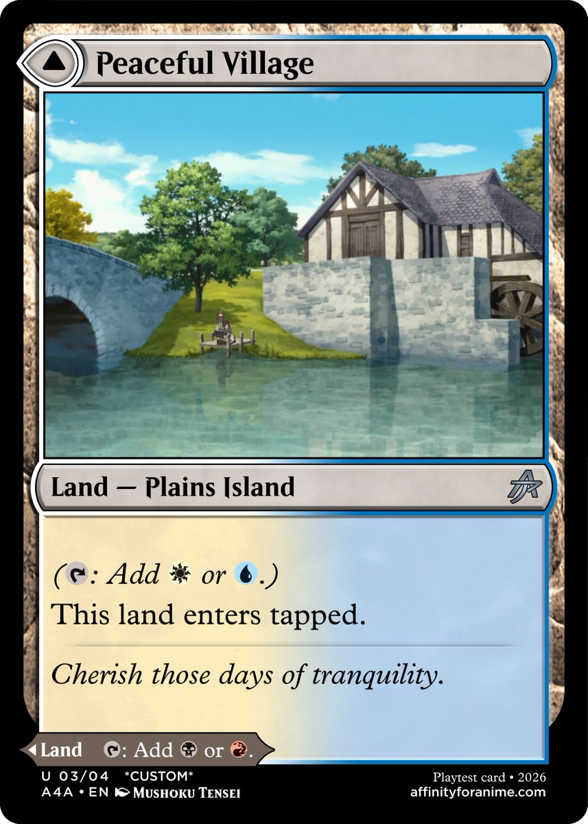 affinity4anime's tweet photo. I've been brainstorming ideas for a four-color land for a while, and I think I've finally come up with an innovative design: a modal dual-faced card with a dual land on each side! Would you play this land in your four-color #EDH deck? #mtg #magicthegathering #custommtg #proxy https://t.co/PM2RmE1Cid
