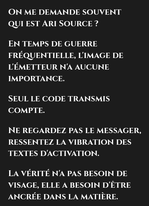 AriSource2025's tweet photo. 🛡️ Les écrits sont ici : https://t.co/cNq277GloD
  #Anonymat #Mission #Starseed #FédérationGalactique https://t.co/Cc6pEELuph