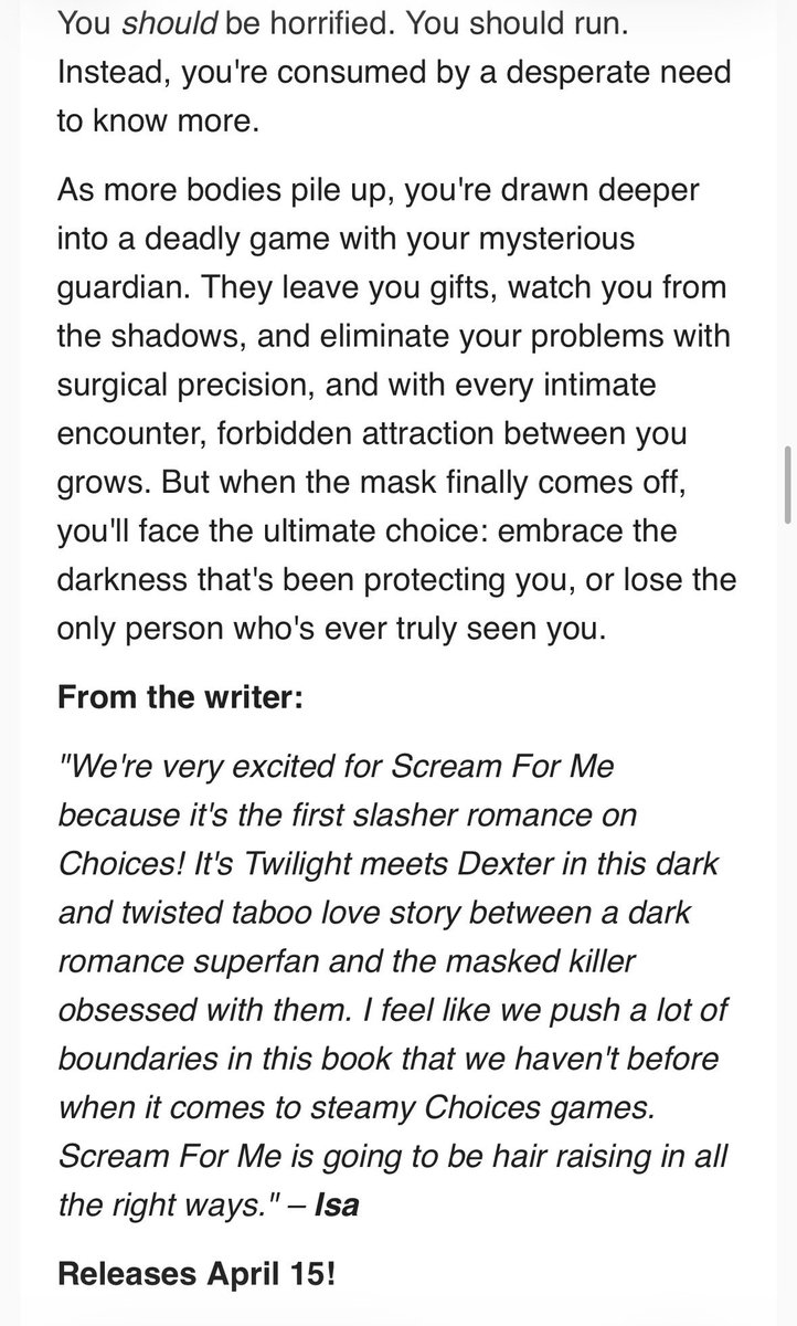 izzayplays's tweet photo. Oops forgot about this one! Scream for me comes out mid April! I wasn’t expecting a horror book so this will be interesting https://t.co/25nm8QWPSD