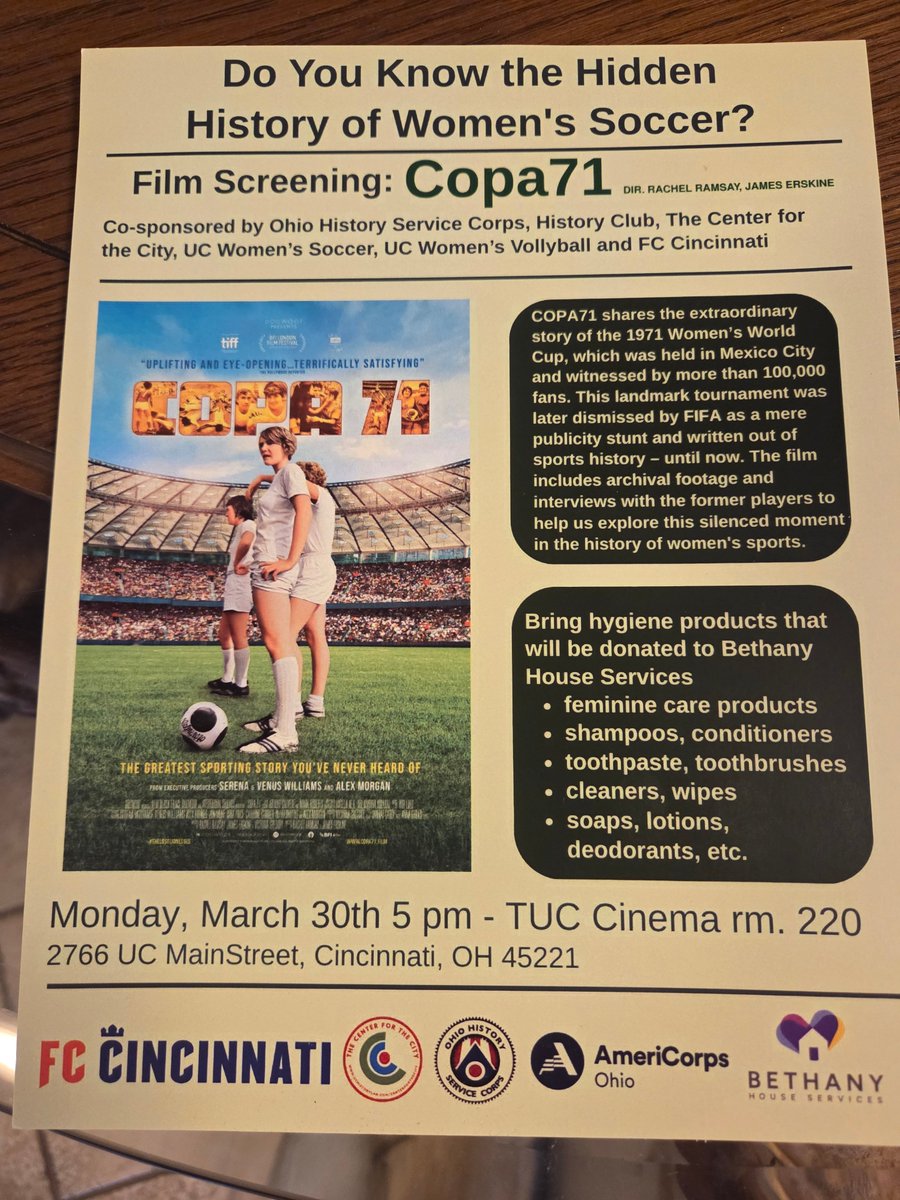 FCCSuppSquare's tweet photo. As promised on this week's episode, here is the poster that has details on where to see Copa 71! It's a great documentary and for a good cause too! https://t.co/yNddn2zYvz