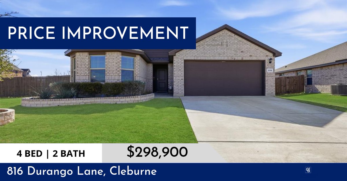 CaseyMadison6's tweet photo. 📍 Price Improvement 📍 This recently reduced home at 816 Durango Lane in Cleburne won't last long, so, don't wait to set up a showing! Reach out here or at (817) 800-9615 for more information!

Sincerely,
Casey Madison https://t.co/8uHX3Ney1X https://t.co/W9nXnj3YQz