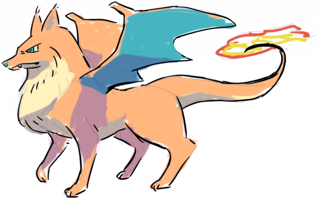 リザードン 「犬だと思ったらドラゴンだった。みたいなポケモンは有り得るだろうか?と、試しにリザ」|油屋とんびのイラスト