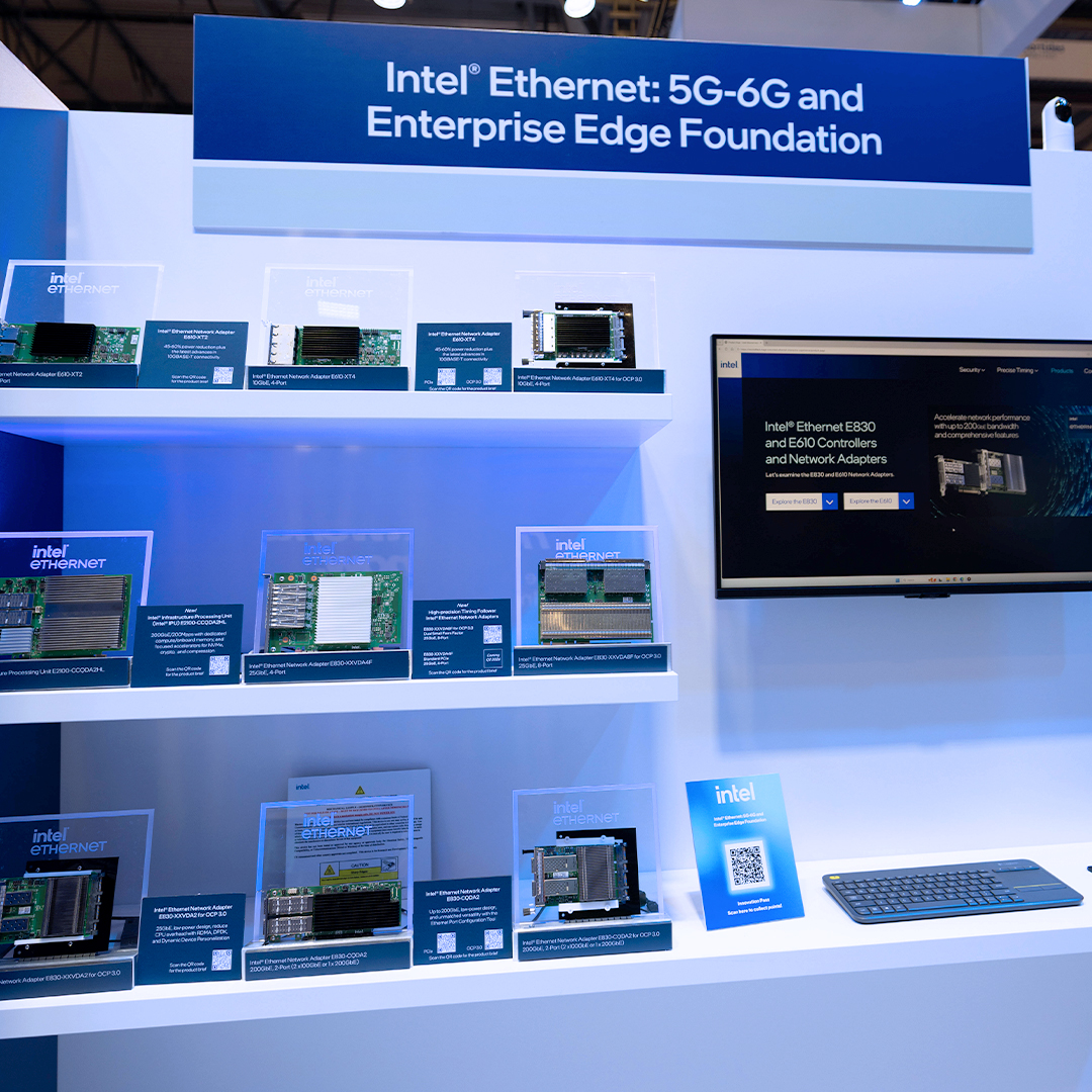 IntelBusiness's tweet image. From cloud to edge, Intel #Ethernet delivers efficiency and performance for network optimization. The E830 offers up to 200GbE bandwidth for data plane workloads, and the E610—with 2.5 &amp;amp; 10GBASE-T connectivity—supports efficient control plane manageability.