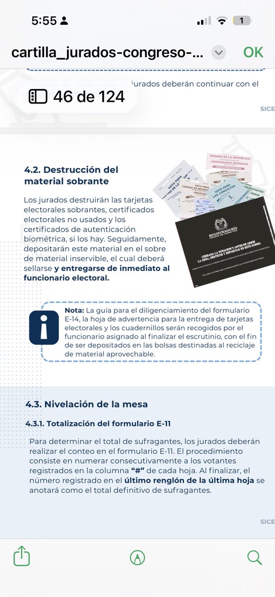No se deje engañar.
Hemos recibido reportes de que en algunas capacitaciones a jurados se estaría indicando no destruir el material electoral. Recordamos que, según el artículo 4.2, todo material electoral que no sea utilizado debe ser destruido conforme al procedimiento 🗳️