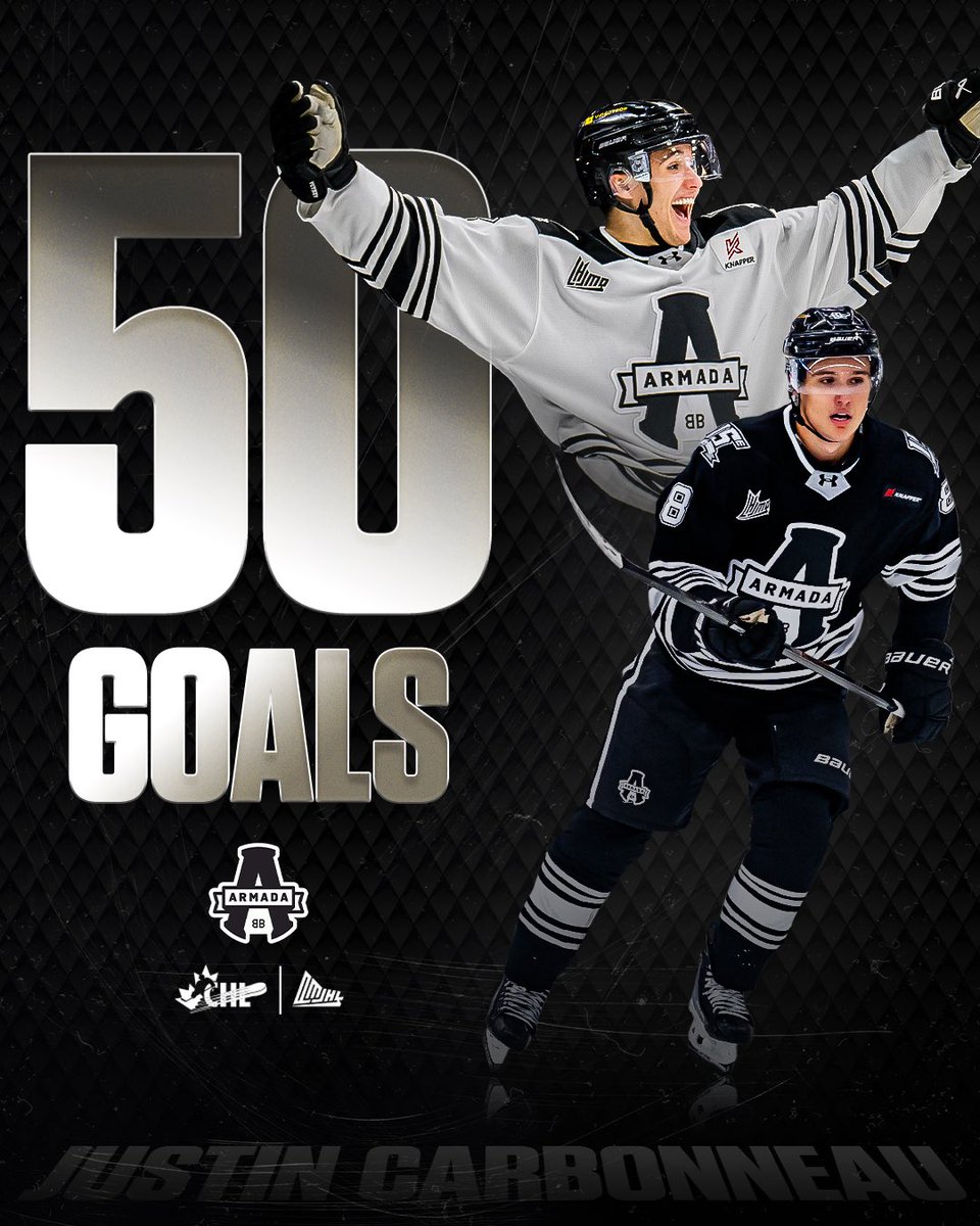 CHLHockey's tweet photo. 5️⃣0️⃣ for Carbo❗️ 

#stlblues prospect and @ArmadaBLB star Justin Carbonneau is the first CHL player to 50 goals this season! https://t.co/WY31OzQsPw