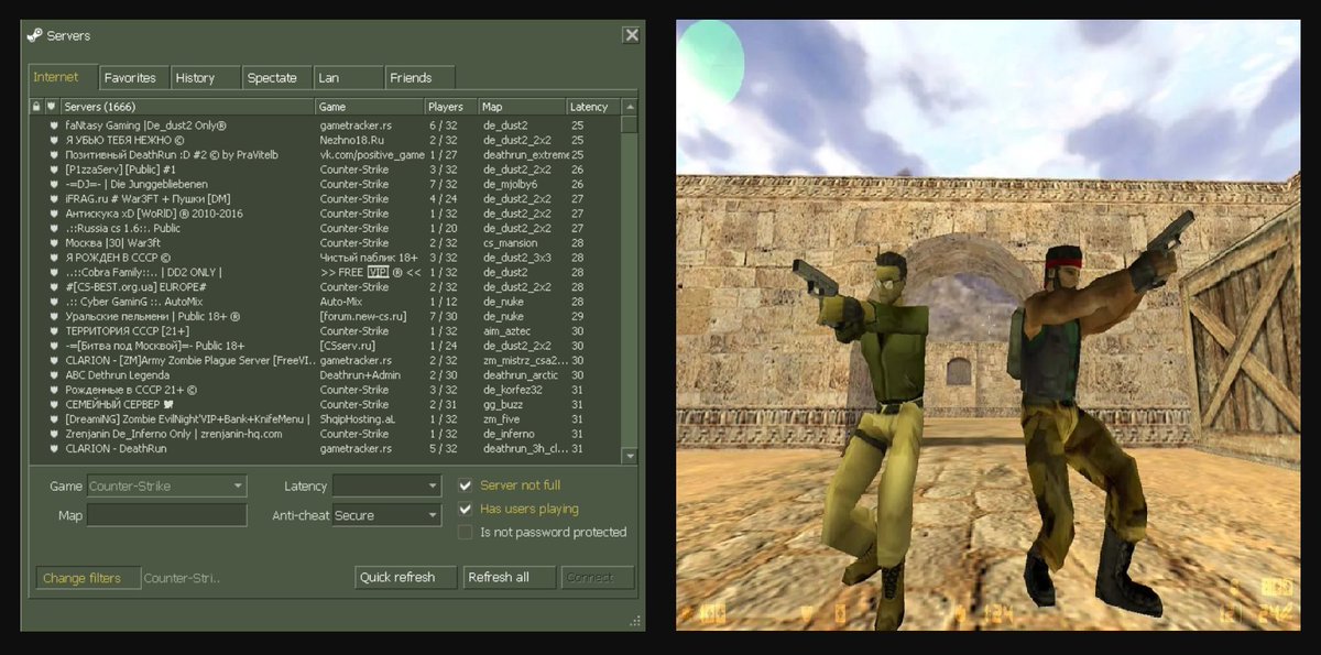 The original Counter Strike server list hits right in the feels... and I can actually hear that image on the right.