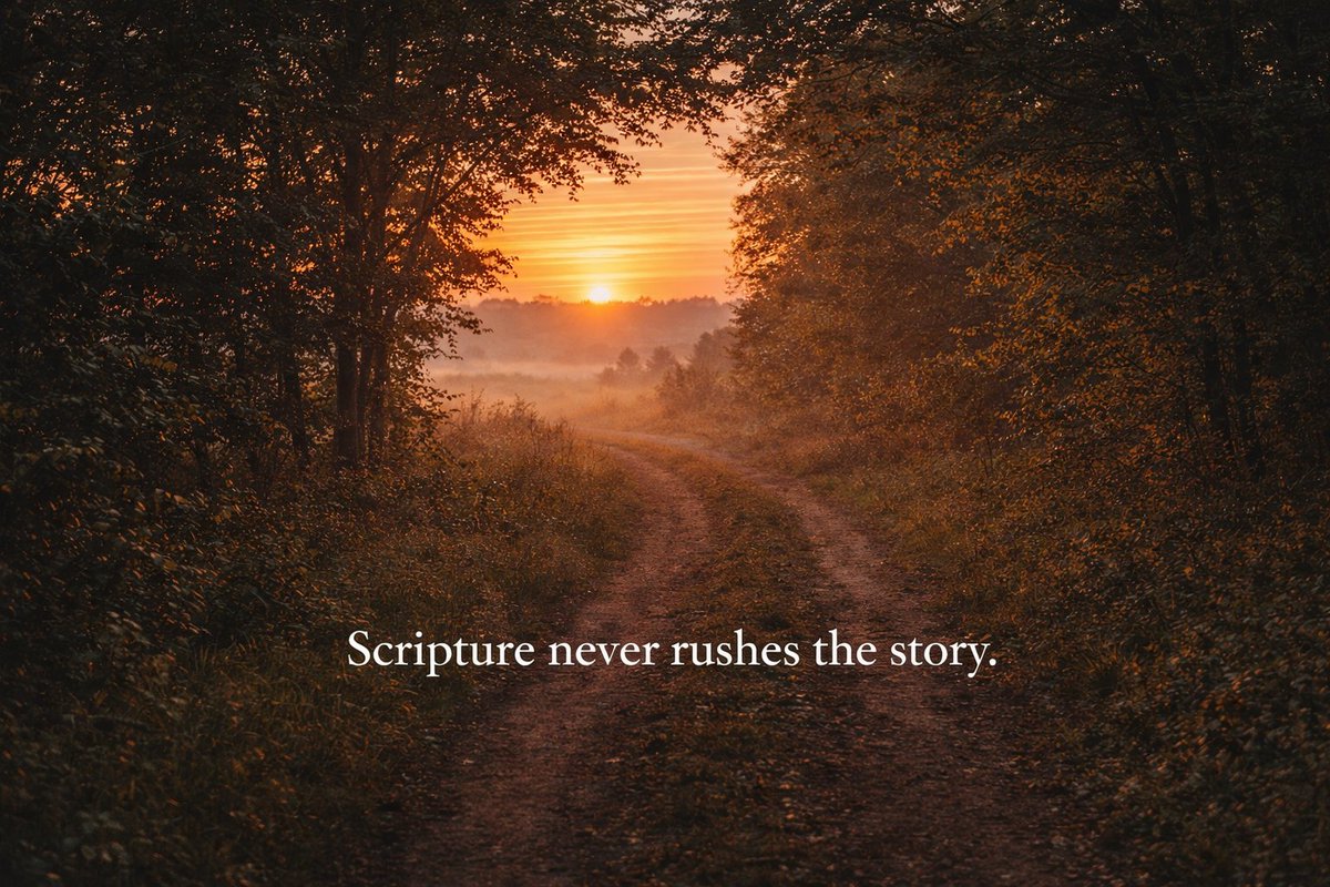 Scripture never rushes the story.

God unfolds His purposes patiently.

Promise. Waiting. Fulfillment.

What feels slow to us
is often the very way God builds hope.

The Bible is not hurried.

Neither is the God who wrote it.
