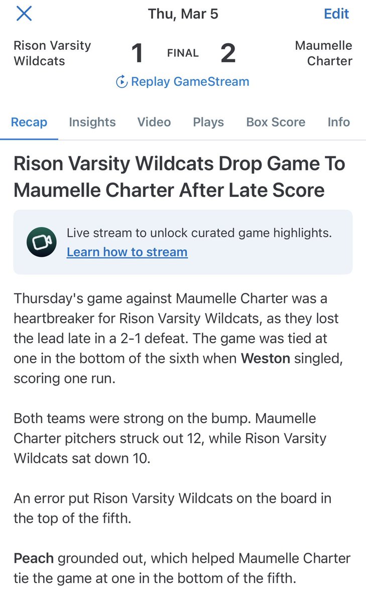 Rison Wildcat Baseball tweet media