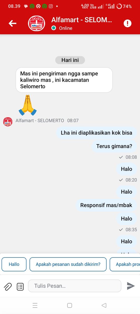 WawanVivi's tweet photo. @alfagift_idn  selamat pagi... Ini di aplikasi bisa pesan antar,tapi kenapa pihak toko Ngechat begitu langsung ngilang. https://t.co/vbfNW9VABp