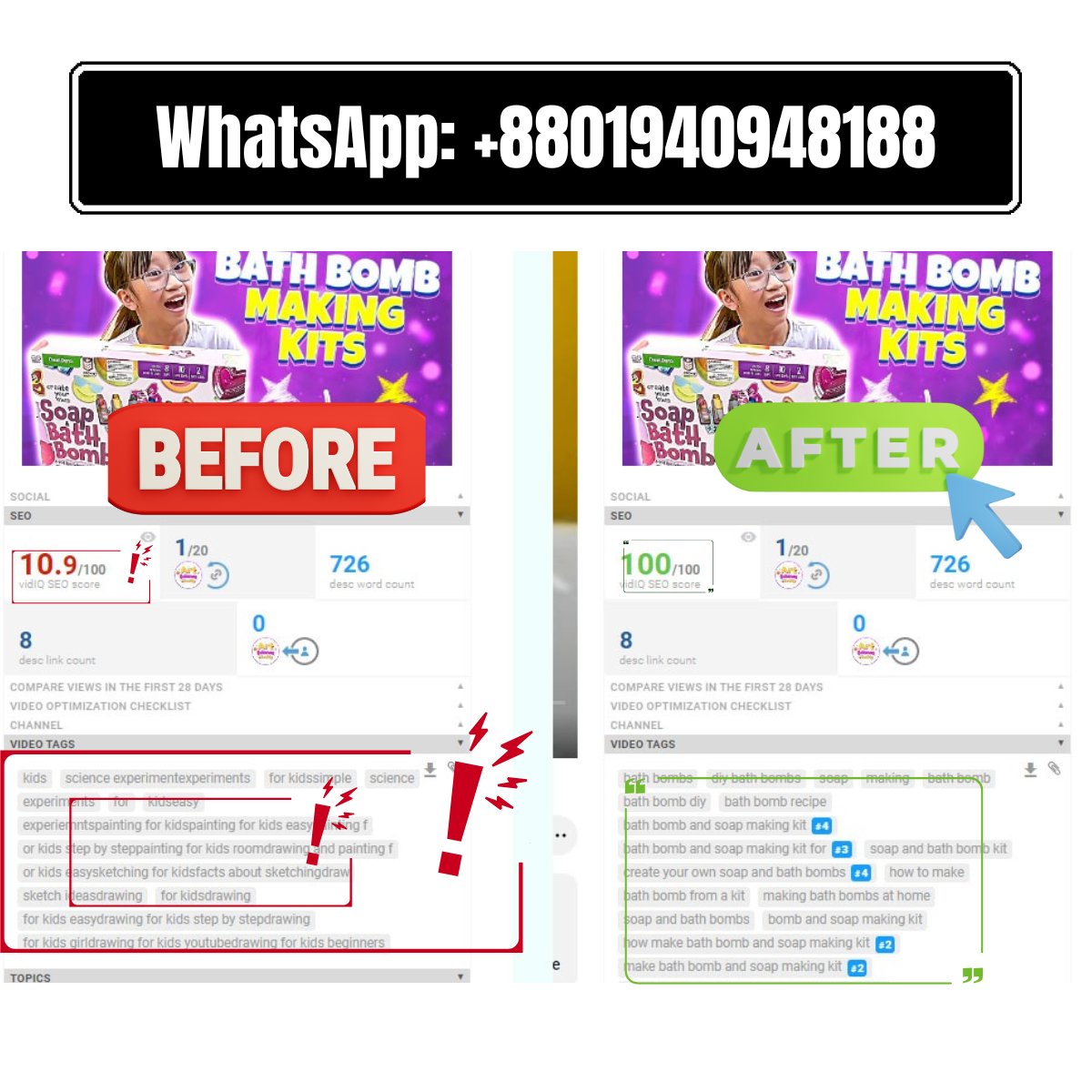 moniratanjin's tweet photo. YouTube SEO Before vs After | 0-100 Score

Sharing a real YouTube SEO case study showing how proper keywords, tags &amp; description structure can boost video performance
Focus on quality content + smart optimization!
#YouTubeSEO #YouTubeGrowth #GrowOnYouTube #VideoSEO #YouTubeTips https://t.co/MJeMi2U8gj