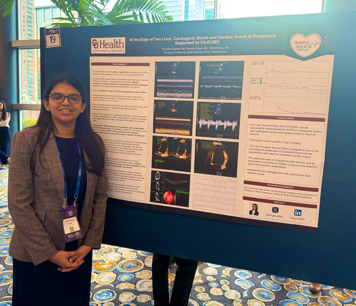 KAgarwalMD's tweet photo. Presented a challenging case of cardiogenic shock & cardiac arrest in pregnancy at @HoustonShockHSS
Masterfully managed by our shock team at @UofOklahoma @MohitpahujaMD
Grateful for supportive leadership @ubcardio @ZainAsadCardOnc
#ActNotReact @OUCollegeofMed @ResearchOU https://t.co/Hex7k8PSbD