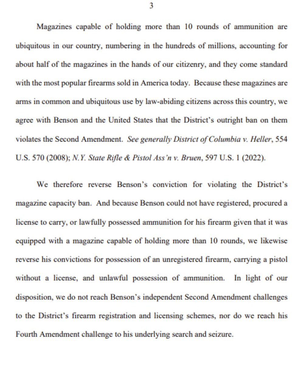 🚨 BREAKING: The US Court of Appeals in DC has just SHOT DOWN DC’s ban on firearm mags holding over 10 rounds, saying that DC’s ban violates the 2nd Amendment

This is a HUGE win for 2A!

THANK YOU for challenging this ban, <a href="/JudgeJeanine/">Jeanine Pirro</a>!

A precedent is being set here for the