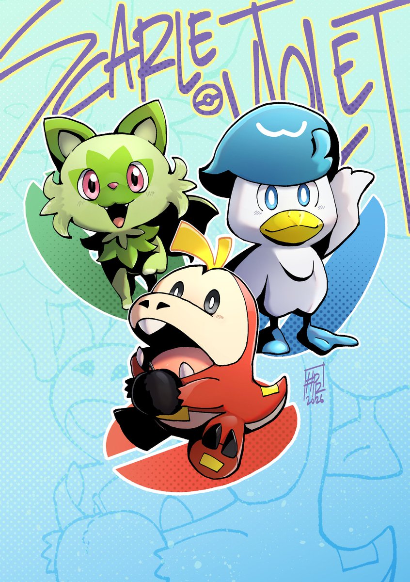 So who's your starter in pokemon scarlet / violet? For me, I choose Vevek Tamvan (Quaxly) ✨

#PR #pokemon #fanart #illustration