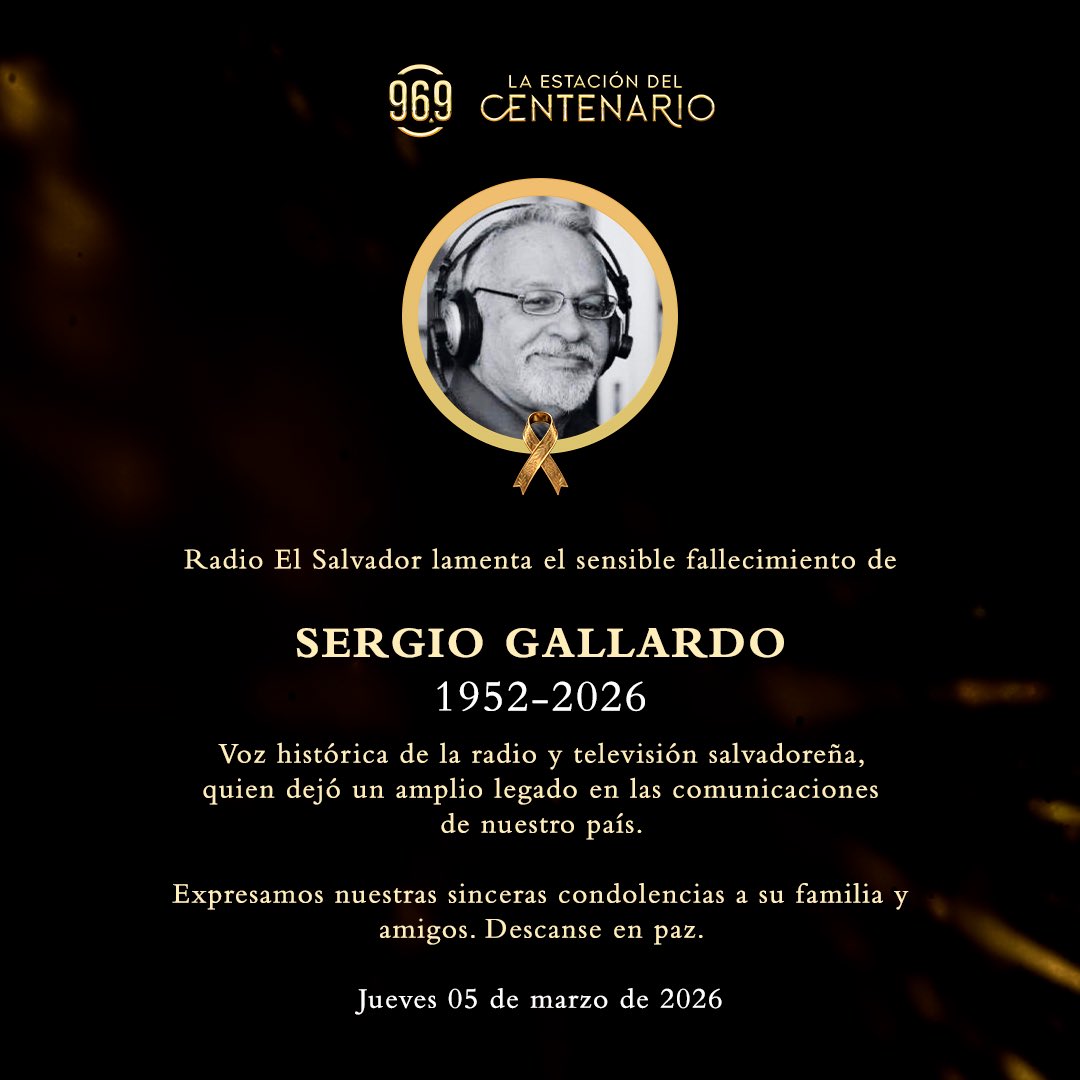 Lamentamos el sensible fallecimiento de Sergio Gallardo, reconocido comunicador salvadoreño cuya trayectoria dejó una huella importante en la historia de la radiodifusión y televisión nacional.

Su trabajo y dedicación lo convirtieron en una de las voces destacadas del país.