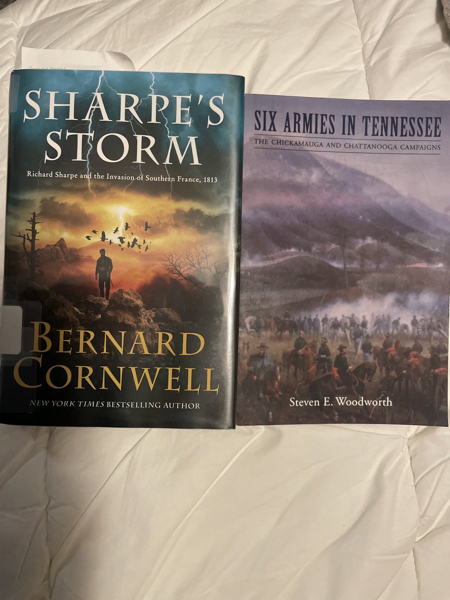 HandlebarHist's tweet photo. What are you reading or what is your favorite book for #WorldBookDay ? I’m currently reading these: 1) another off my “to reads” for history topics and 2) my favorite hobby of Napoleonic Wars w/ #richardsharpe @mcribbHistory #bernardcornwell #books https://t.co/r27U1bWlff