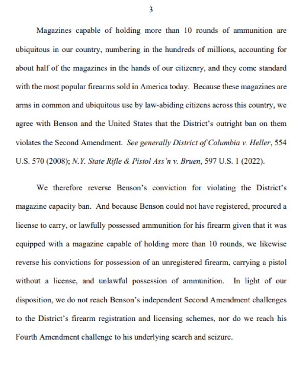 🚨 BREAKING: MASSIVE 2A WIN!
The DC Court of Appeals just STRUCK DOWN Washington DC’s tyrannical ban on firearm magazines over 10 rounds, ruling it a blatant violation of the Second Amendment!

This is an ENORMOUS victory for gun rights. 

The court made it crystal clear: the