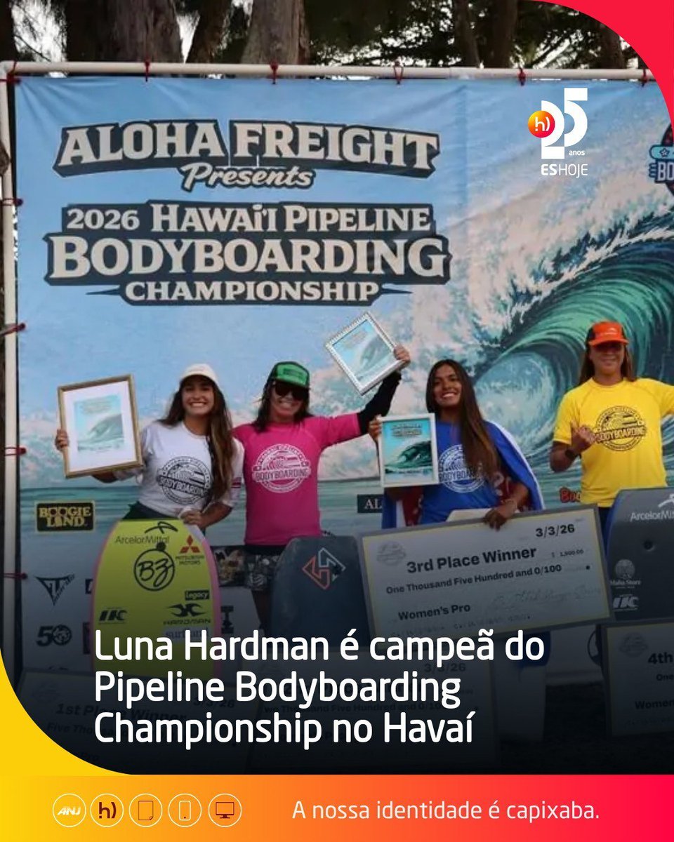 eshoje's tweet image. Luna Hardman conquistou o título em uma das ondas mais desafiadoras do mundo, seguindo o legado da mãe, a multicampeã Neymara Carvalho. 🏄‍♀️🏆🇧🇷

eshoje.com.br/esportes/2026/…

#bodyboarding #eshoje #esportes