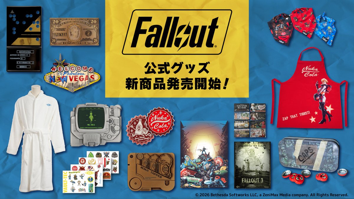 🆕【#Fallout 新商品 発売開始】👍✨

#フォールアウト 公式グッズが新たに登場！

キャッピーがデザインされたキャップが入っている『スタッシュ缶ケース』や、レンチキュラーで絵柄が変わる『Pip-Boy インゴット』など、ファン必見のアイテムが他にも多数ラインナップ！⚡