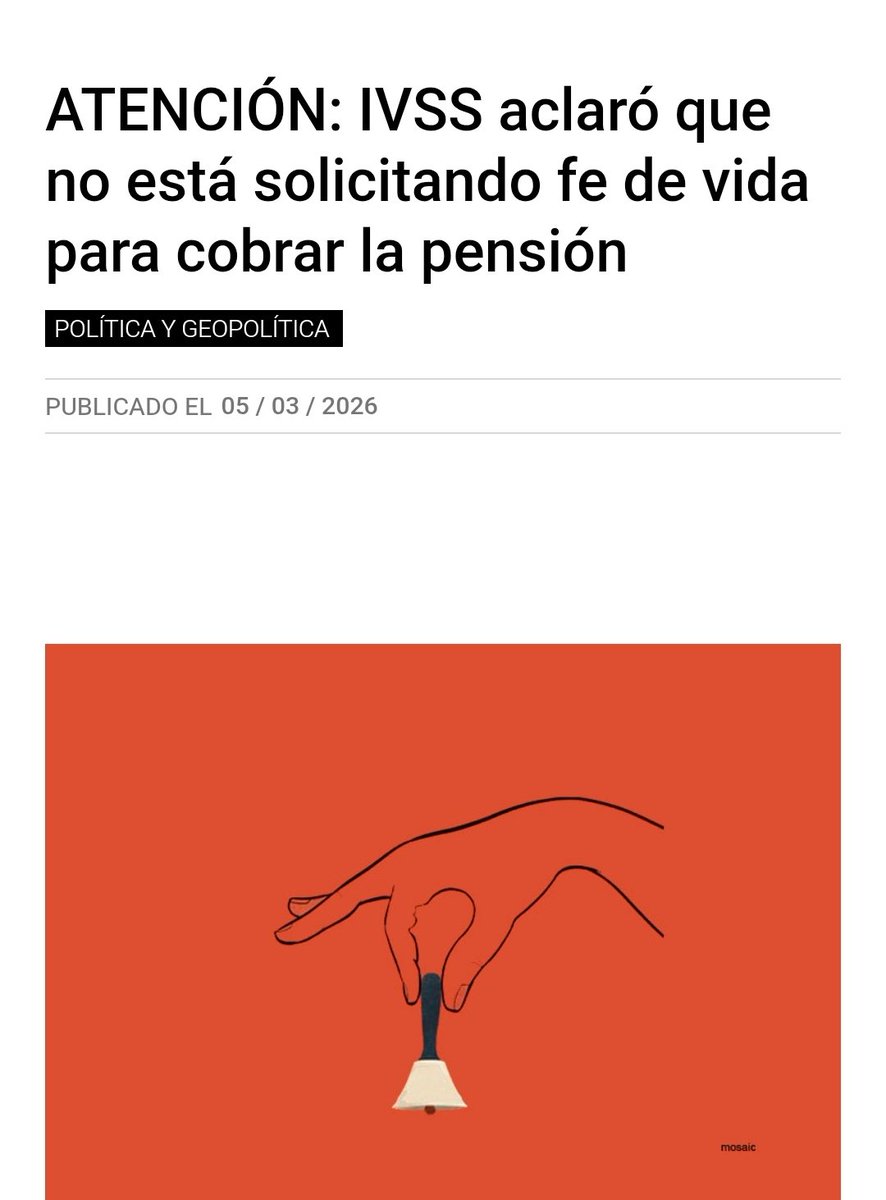 angel40924's tweet photo. A través de sus redes sociales, este miércoles el Instituto Venezolano de los Seguros Sociales (IVSS) aclaró que no está solicitando a los pensionados una constancia de Fe de Vida para cobrar la pensión.

“El IVSS no está solicitando Constancia de Fe de Vida. Esa información que circula en redes es falsa”, detalló el organismo a través de una publicación en su cuenta oficial en la red social cuenta en Instagram.