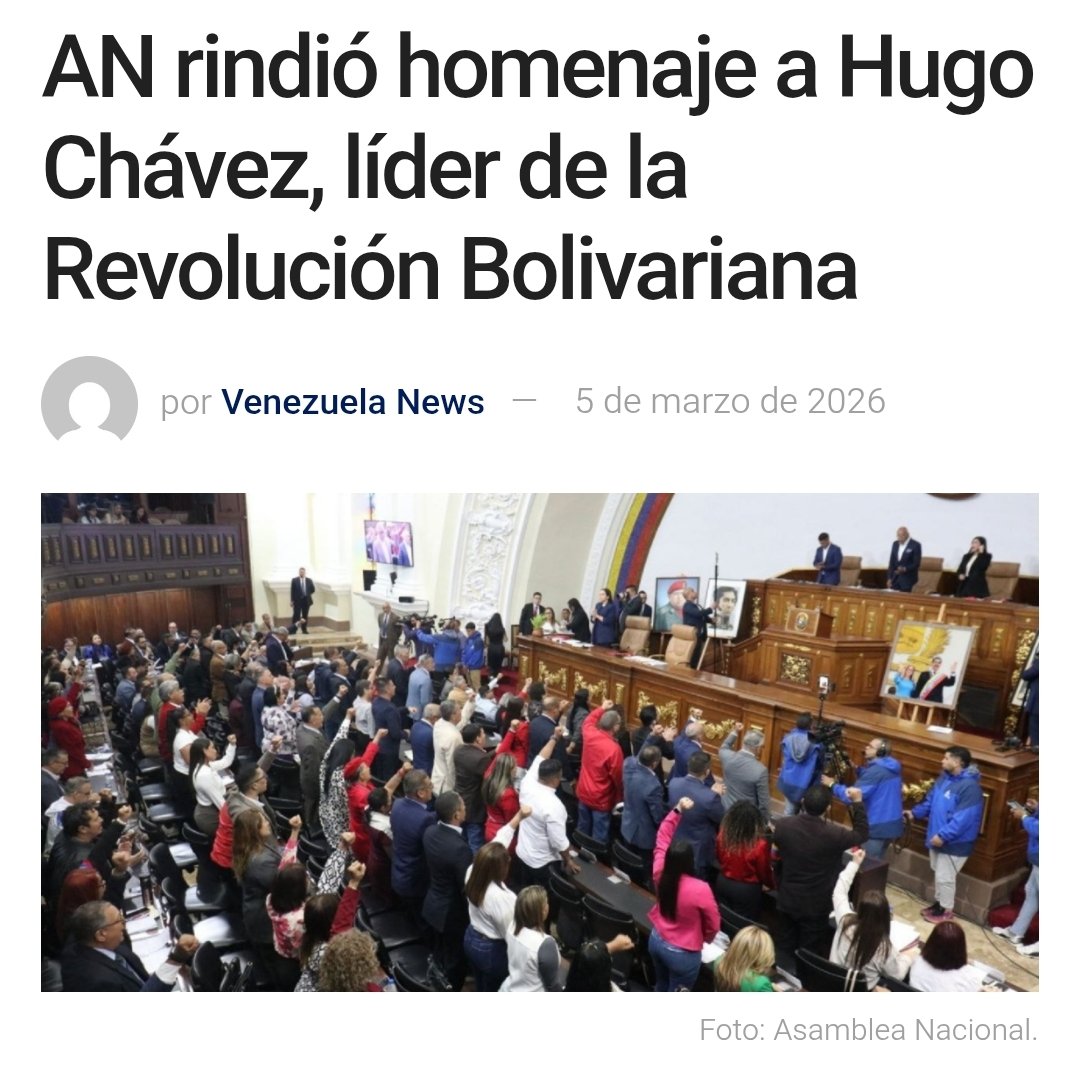 angel40924's tweet photo. La Asamblea Nacional (AN), rindió este jueves un sentido homenaje a Hugo Chávez, líder de la Revolución Bolivariana, al cumplirse 13 años de su tránsito a la inmortalidad.

Durante el acto, diputados y autoridades recordaron la trascendencia histórica del hombre que transformó el panorama político de Venezuela y el continente, ratificando la vigencia de su pensamiento en el ejercicio legislativo actual.

En el marco de la conmemoración, se destacó la figura de Chávez no solo como estratega político, sino como un referente de humanidad y resistencia.