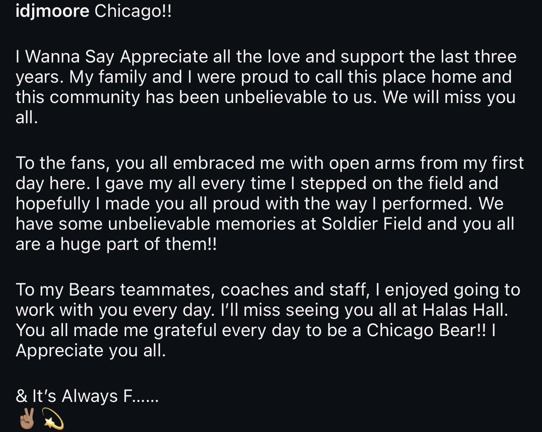Chi_Bears_News's tweet photo. DJ Moores message to Chicago! 

We are all gonna miss you DJ 

#Bears https://t.co/JtJ7nMpU1P