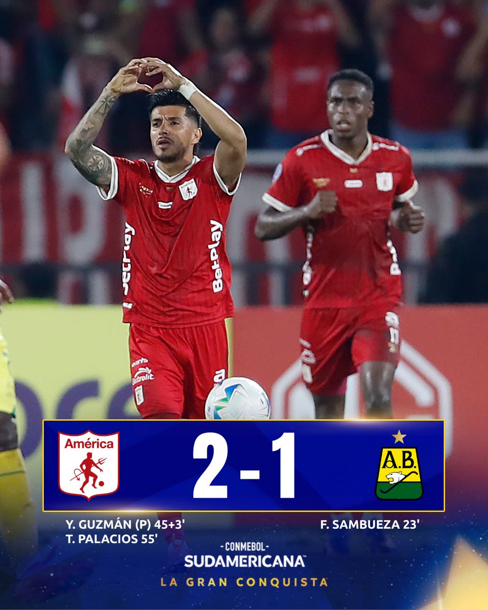 Sudamericana's tweet photo. 👹🔝 ¡A Fase de Grupos! @AmericadeCali lo dio vuelta y se quedó con la llave frente a @ABucaramanga 

🏆 CONMEBOL #Sudamericana | #LaGranConquista https://t.co/iYZZkGylY0