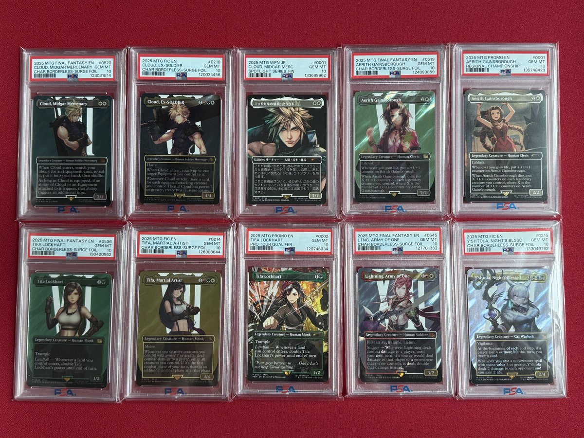 PSA10 Vintage Mewtwos have been going crazy lately so I took a break to pursue something else I’ve been eyeing since last year. Final Fantasy is another series that I love dearly and I used to play MTG as well so when this came out I knew I gotta add them to my PC ASAP. 🥰