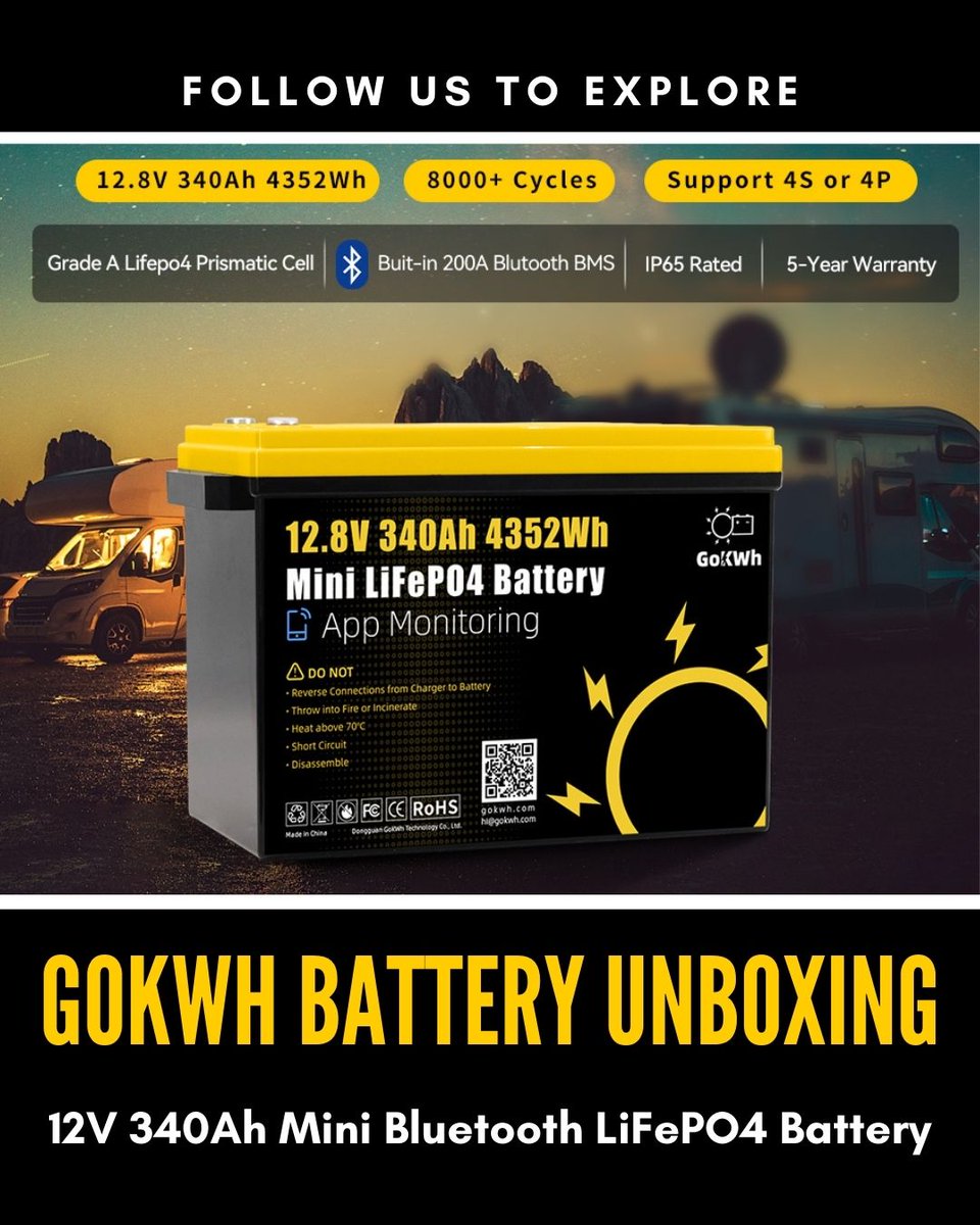 GoKWhBattery's tweet photo. GoKWh 12V 340Ah LiFePO4 Battery – High Power, Compact!

🔍 Bluetooth monitoring
⚡ 200A BMS for high-power needs
🔋 Massive 340Ah capacity
🛡️ Reliable safety protection

👇 Learn more
https://t.co/JkWP1PX3W9

#batterystorage #solar #renewableenergy #lifepo4 #GoKWh https://t.co/mbdoLoBzBN