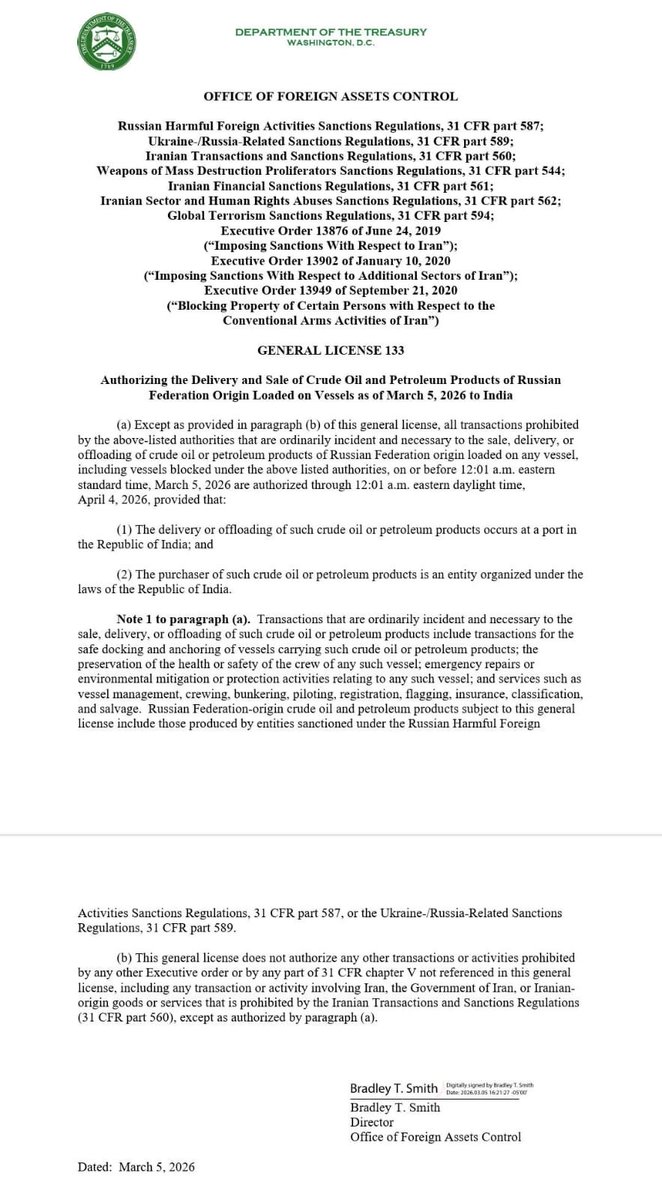 ரஷ்ய நாட்டிடமிருந்து எரிபொருள் வாங்கிக்கொள்ள இந்தியாவுக்கு 30 நாட்களுக்கு அனுமதி வழங்கியுள்ளது அமெரிக்க அரசு. 

நாம் எங்கே, எதை, எத்தனை நாட்களுக்கு வாங்க வேண்டுமென அமெரிக்கா தீர்மானிக்கிறது.

தேசத்தை நிரந்தரமாகவே அடகுவைத்துள்ள மோடி அரசு வரலாற்றின் வெட்கக்கேடு.

#IndiaUsTradeDeal