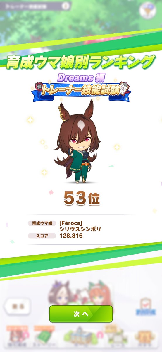 Okame0w0's tweet photo. 53位💮！カジノさん引けなくてかなり出遅れたけど100位以内に入れたの嬉しい🥰✨️✨️次は友人サポカ早々に引いてちゃんと頑張りたいね🤭
シリウス頑張って偉かったね💮たくさんはなまるあげちゃう💮💮💮💮💮 https://t.co/BtT7LTQ0Jc