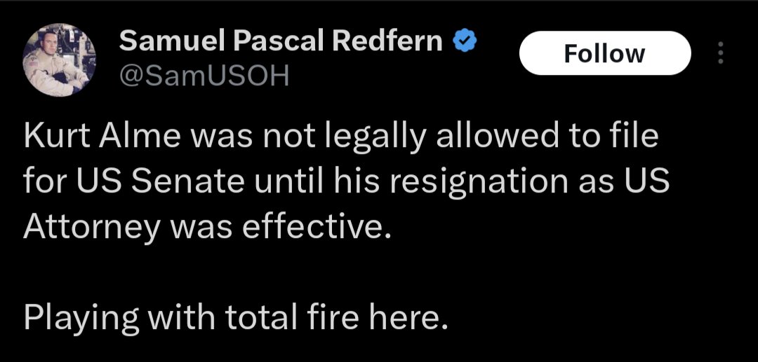AnOwlMT's tweet image. I said it before and I'll say it again, there's a small chance that Daines' plot put the GOP in legal trouble here. It would be very amusing if Republicans accidentally lost themselves a Senate seat by making Alme the only candidate here.