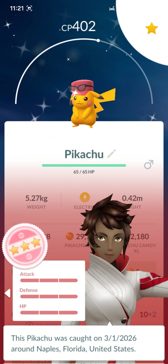 ThisIsHarrisite's tweet photo. @MYSTIC7 Got this SHUNDO pikachu from a research task. I freaked when I saw the 402 cp and shiny! https://t.co/gZG4iq9tvw