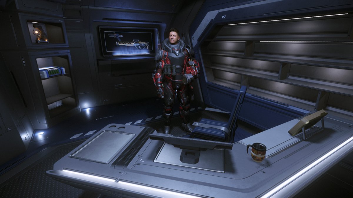 Zeocrusher's tweet photo. Sparsely populated.   

(Wish we could hang posters and actually put cups in the holders in the Captain's Quarters though, good work on the minor rework!) 

 #StarCitizen #RobertsSpaceIndustries #CloudImperiumGames #RSIPolaris #PCgaming #VideoGaming #MMOgames #CaptainsQuarters https://t.co/HD4fIr4P9K