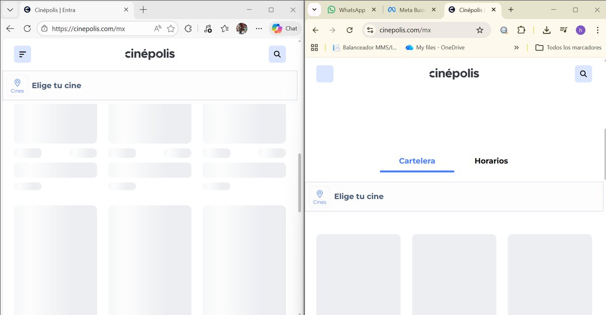 levidinoso's tweet photo. @Cinepolis  ya van varios días que intento ver cartelera en mi laptop e incluso comprar tickets y no se puede, ni en chrome, ni en edge.  A lo mejor es la versión de la app, pero para navegador de laptop/PC pues no jala.  Sería bueno que le den una revisada. https://t.co/n03XHQk7fF