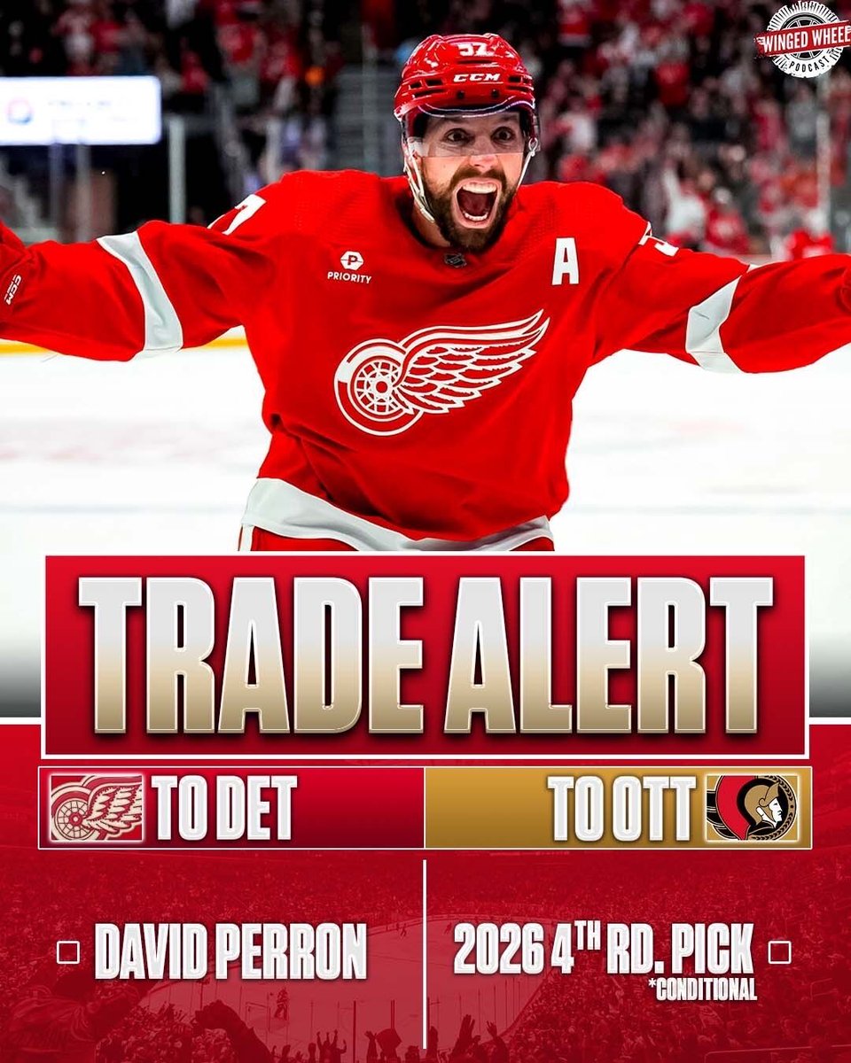 WingedWheelPod's tweet image. 🚨 TRADE ALERT 🔁

David Perron is back! The Detroit Red Wings have acquired David Perron from the Ottawa Senators in exchange for a 2026 conditional 4th round pick.

What do you think of Yzerman bringing Perron back to Hockeytown? ⤵️ #LGRW