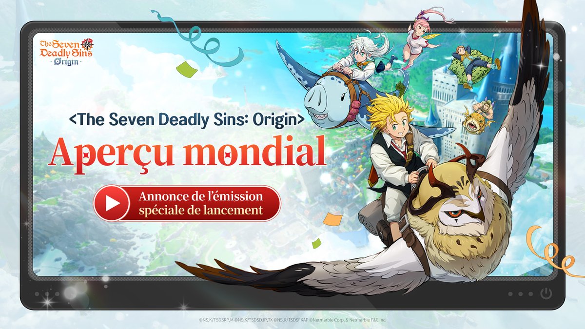 7DSO_FR's tweet photo. Pré-annonce de l'émission spéciale de lancement de <The Seven Deadly Sins: Origin> 🎉

Soyez les premiers à découvrir les nombreuses informations que vous attendez avec impatience ! 
Ne manquez surtout pas ce rendez-vous ! ✨

Pour plus de détails, veuillez consulter l'annonce ci-dessous !
▶ https://t.co/bzE3ayqwin

Préinscrivez-vous dès maintenant à Origin !
▶ https://t.co/GqMdvl8YlD

#TheSevenDeadlySinsOrigin #7DS #Origin #7dsorigin
