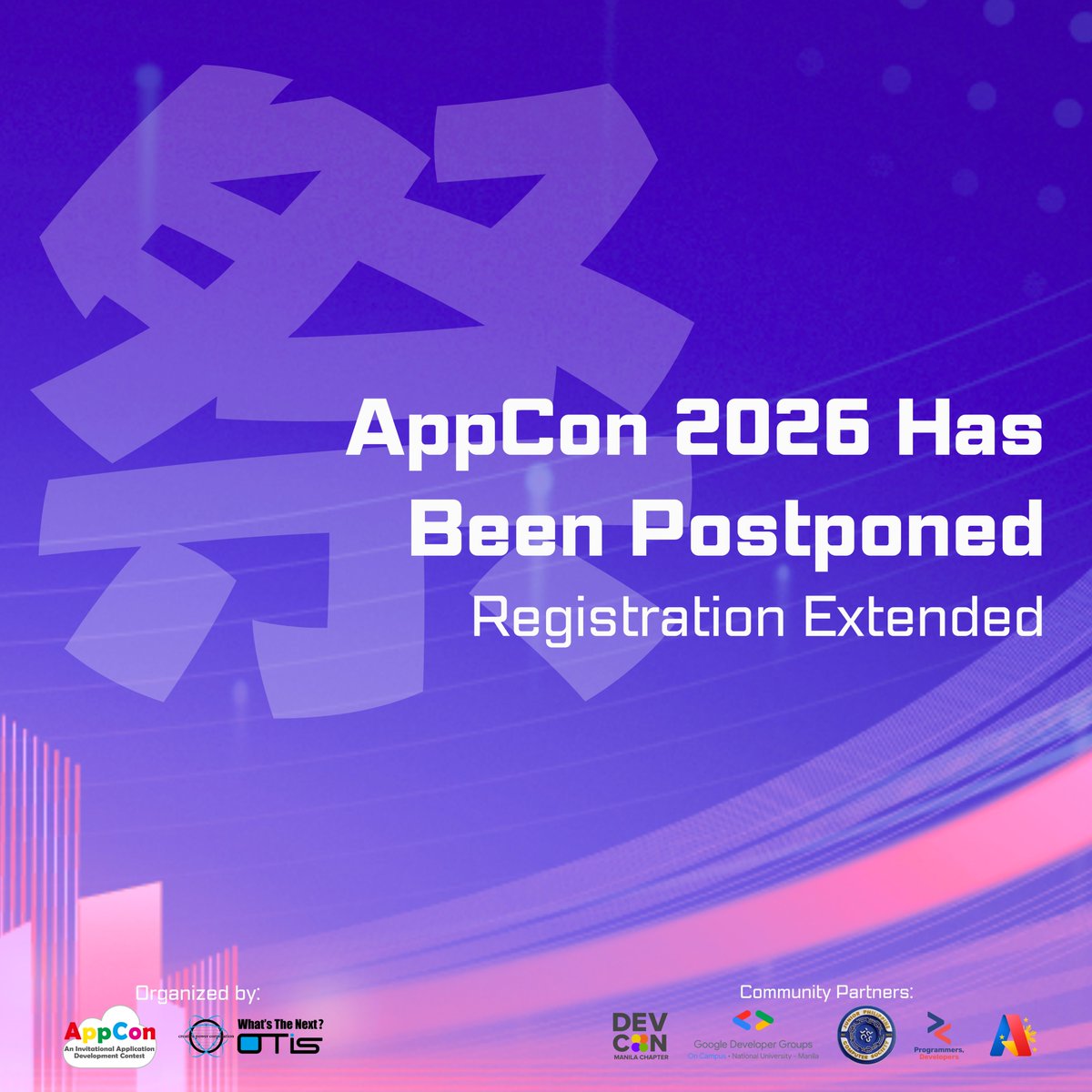 AppCon_Official's tweet photo. 🚨 AppCon 2026: AI Matsuri 🚨

The March 27 hackathon will be moved to September 2026.

✨ Registration extended until May 29, 11:59 PM
✨ 25 additional slots opened

Confirmation email release: June 12

Previously selected 75 participants remain confirmed.

#AppCon2026AIMatsuri https://t.co/7oA29MuAZR