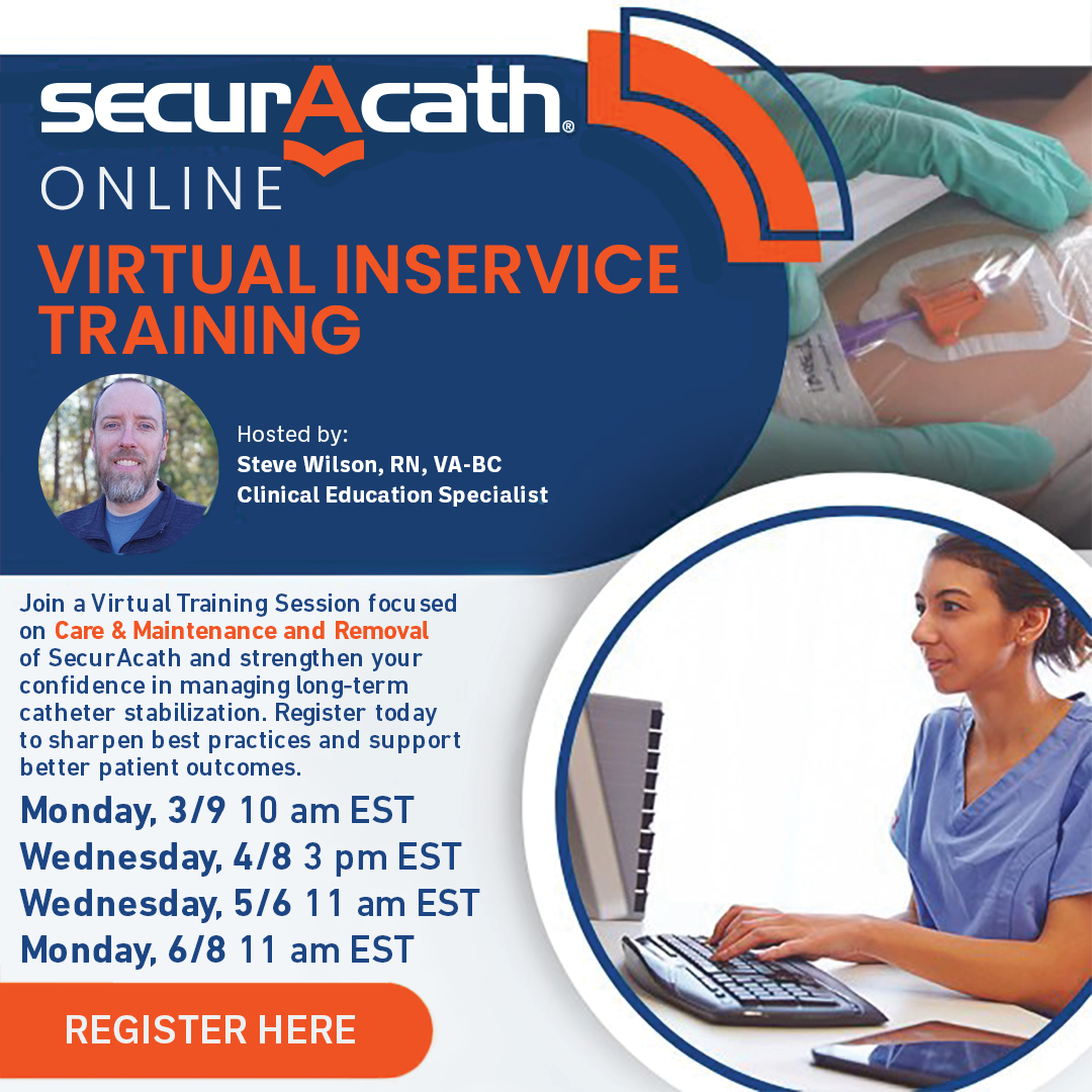 SecurAcath's tweet photo. Vascular Access professionals: Strengthen your confidence in catheter stabilization. Join our 3/9 Virtual Training focused on SecurAcath care, maintenance + removal. We'll reinforce best practices, streamline procedures + improved patient outcomes. RSVP https://t.co/KJY9RtqeX8 https://t.co/WBjdqi1dQb