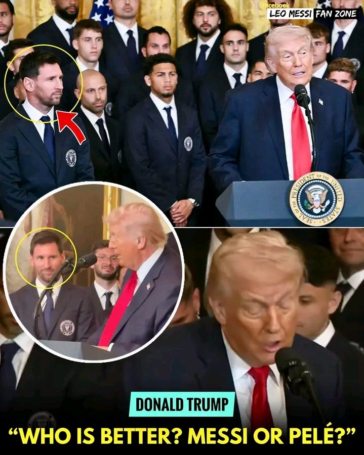 🚨LATEST NEWS: “MESSI OR PELÉ?” 🤔

🇺🇸🗣️ Donald Trump asked: “Who is the greatest player of all time — Pelé or Messi?”

🇺🇸🗣️Trump: “I don’t know you (Messi) may be better than Pele.”

Crowd shouting: “Messi, Messi Messi” 

🇺🇸🗣️Trump: “I agree. I think Messi is.” 🐐

So the
