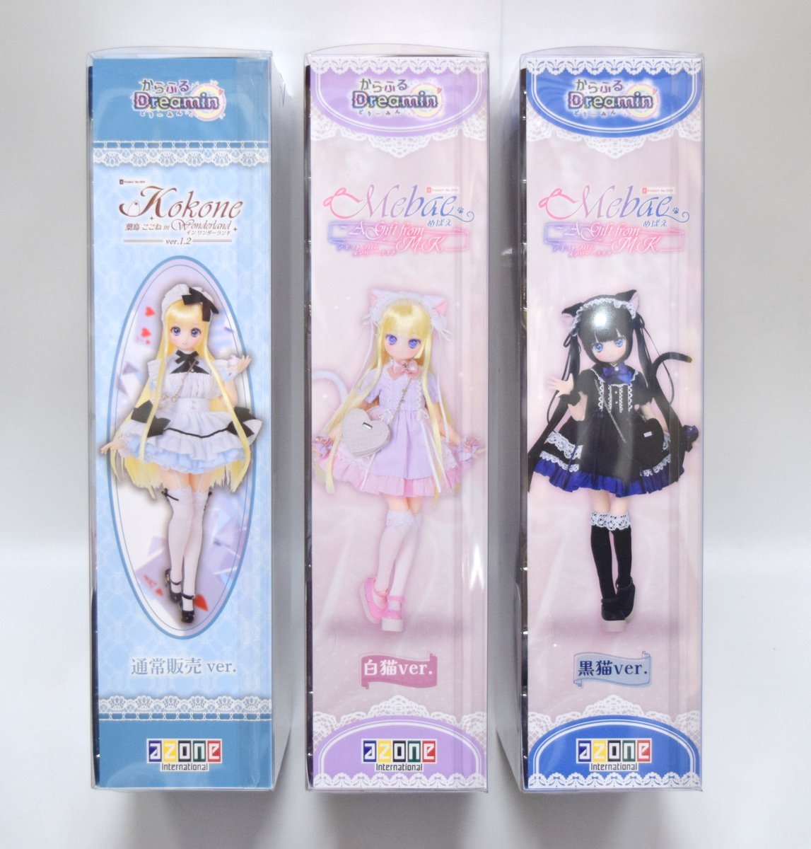 アゾン からふるDreamin' より
・葉鳥ここね in Wonderland ver.1.2 通常販売ver.
・めばえ A Gift from M.K.(白猫ver.)
・めばえ A Gift from M.K.(黒猫ver.)
が入荷しました～！

特に白猫と黒猫は揃えたくなってしまう程の可愛さです💓
本日22時に通販アップいたします♪

order.mandarake.co.jp/order/listPage…