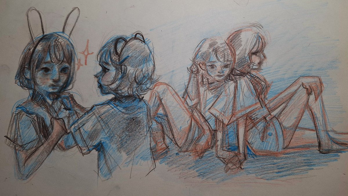 Lactiev's tweet photo. 🐇🩷🐿️Little drawings of FemMatz as middle schoolers in my sketchbook for today, smol babies :c https://t.co/hSKryyhYJk