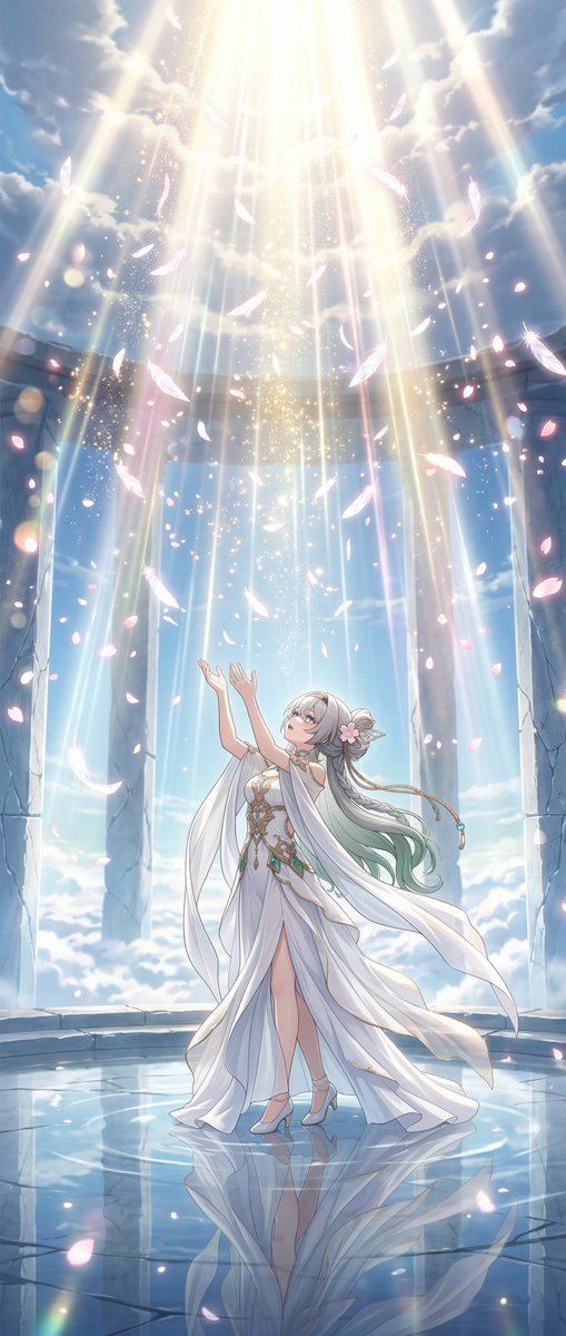 空から降り注ぐ奇跡の光を、開拓者さんにも分けてあげたくて。 私の手を取って、一緒にこの温かい希望を受け取ってくれますか？
⊱ ────── {⋅. ✧ .⋅} ────── ⊰
I wanted to share this miraculous light pouring from the sky with you, Trailblazer. Will you take my hand and