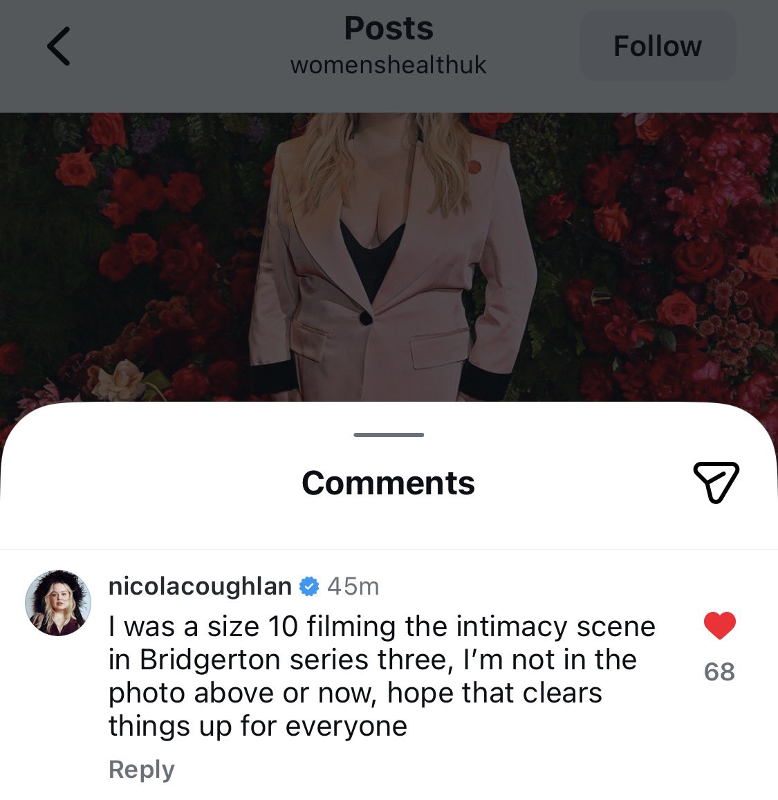 Absolutely wild to me that on a Women’s Health ig page, people are commenting such horrible things about Nic’s size that she had to respond. Idk guys I don’t think women’s bodies should be a point of discussion or the reason for this much hate. Just completely missing Nic’s point