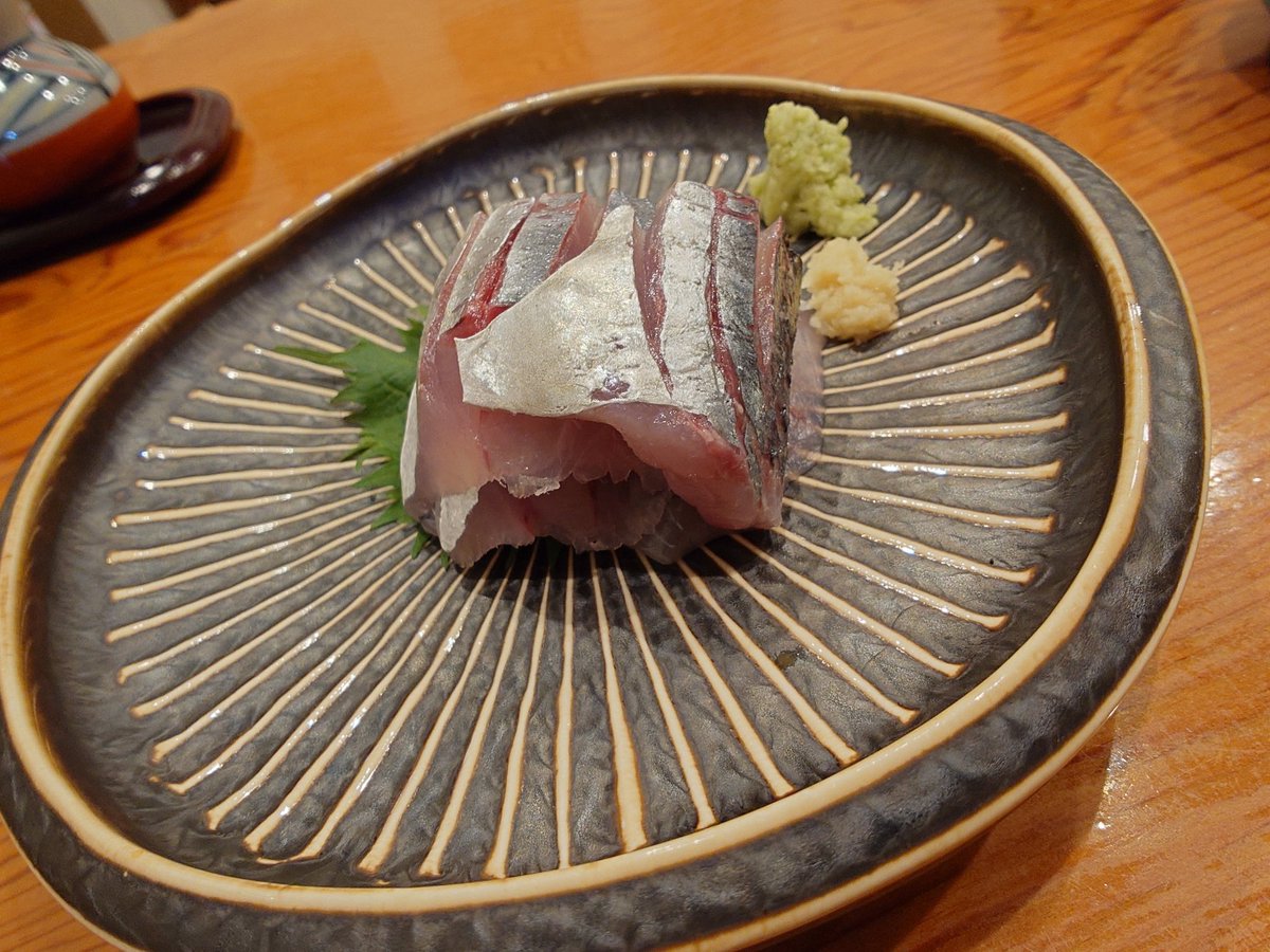 アジ刺にアスパラ天を塩で 