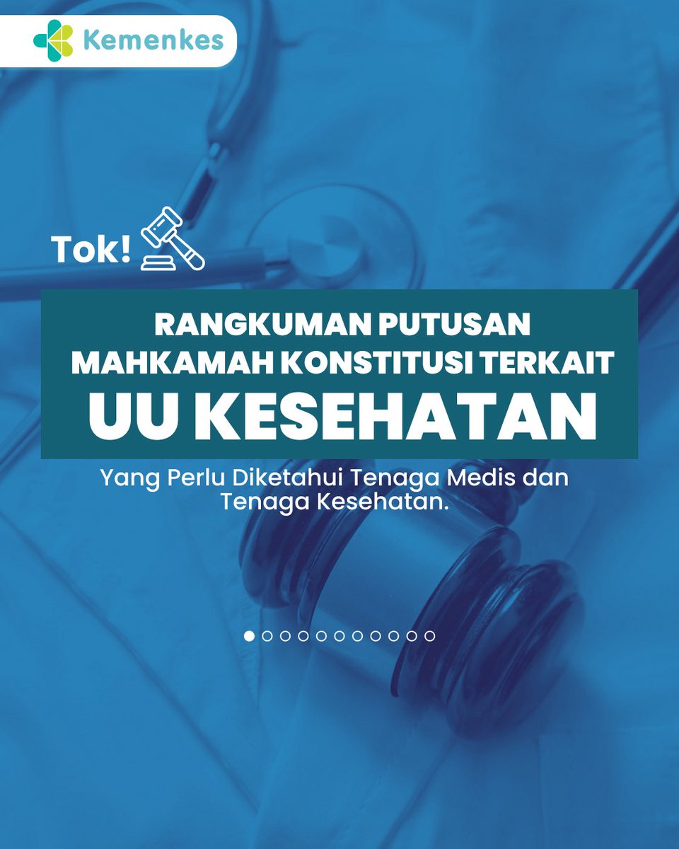 KemenkesRI's tweet photo. 🆕 Update Putusan MK Terkait UU Kesehatan 

#Healthies, Mahkamah Konstitusi (MK) baru saja mengeluarkan putusan terkait UU Kesehatan. Biar nggak kemakan hoaks atau simpang siur, yuk kita bedah rangkumannya satu per satu. 

Check this out! 👇