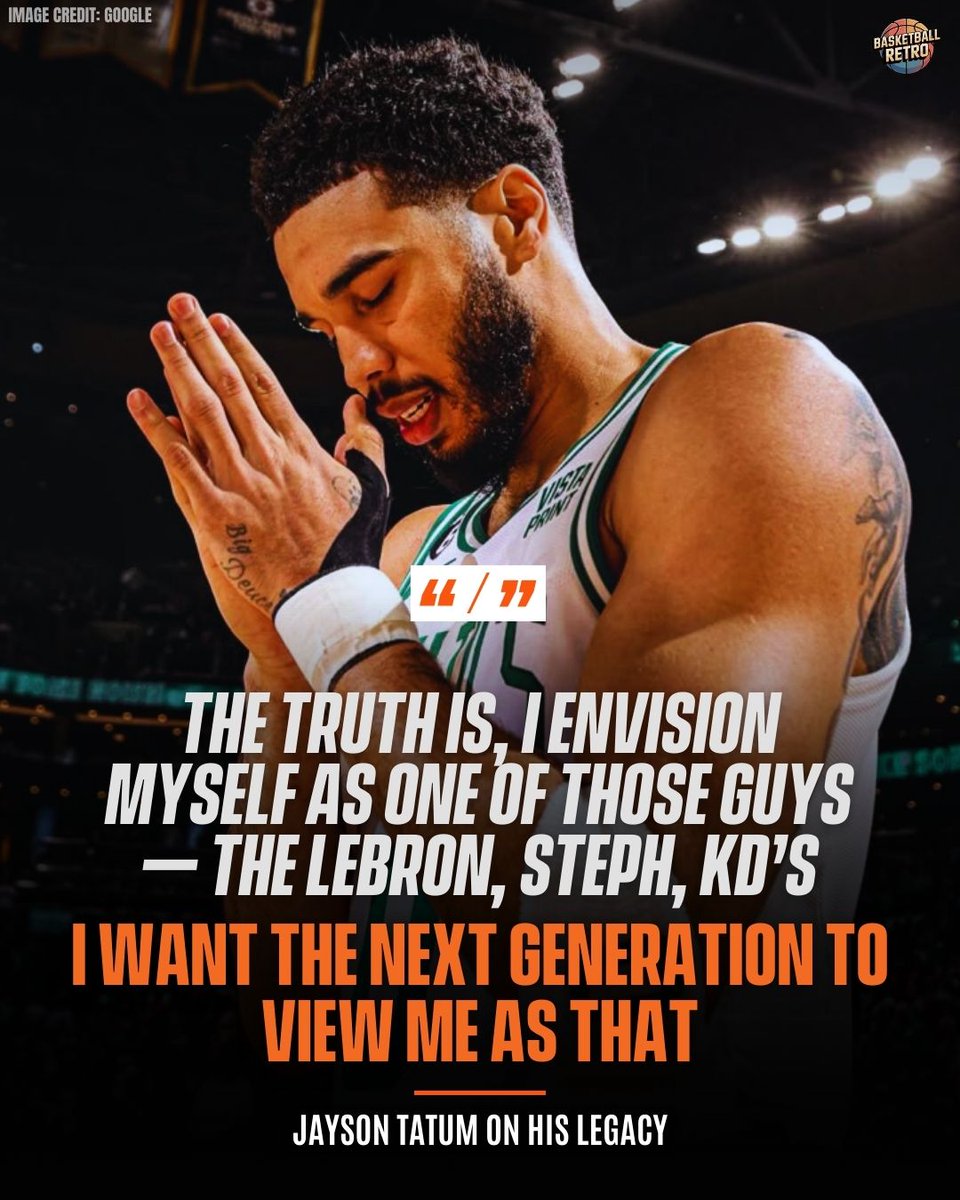 _RetroBB's tweet image. Jayson Tatum wants to be remembered as one of the all-time greats. 🙏🏽☘️

#BasketballRetro #JaysonTatum #BostonCeltics #Legend #HallOfFame #Legacy #LeBronJames #StephCurry #KevinDurant #NBA #Career