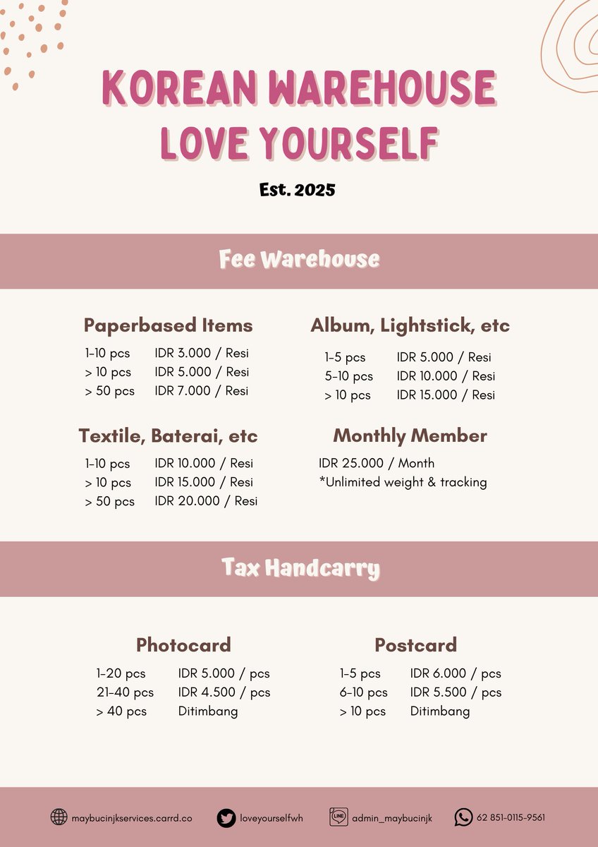 loveyourselfwh's tweet photo. Halo, Welcome to Korea Warehouse Handcarry - Direct @loveyourselfwh ✈️

⏰ Operational hours : 09.00 - 17.00 WIB | Senin - Jumat

We provide the services you need!
— You can contact us if you need help 🫶🏻

You can find out about us here ~
🖇️ About : https://t.co/bfq8OZ38Nz https://t.co/tMdlmbigGd