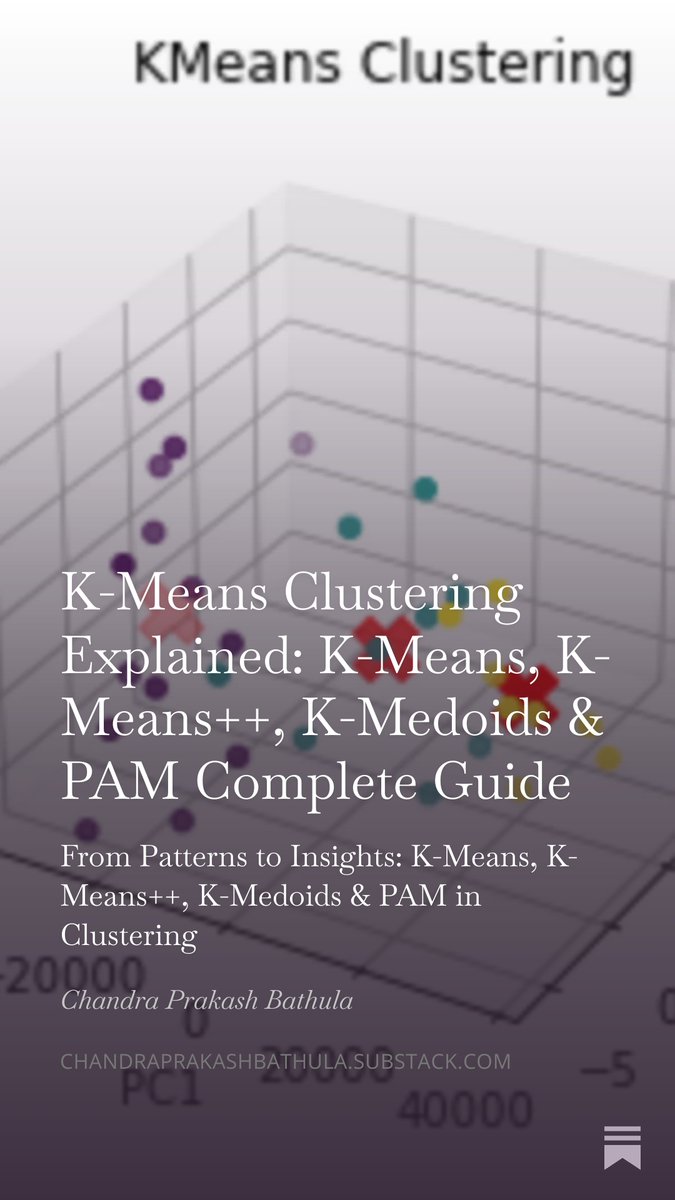ChandraPraksh_B's tweet photo. Discover K-Means Clustering &amp; its variants (K-Means++, K-Medoids, PAM) in action! See how Amazon, Netflix, Walmart &amp; banks use clustering to find patterns, optimize recommendations &amp; segment customers. 

Full guide: https://t.co/2k5Ek8taR4

#LLMs #DeepLearning #Agents #Final #AI https://t.co/MWKfvepsAT