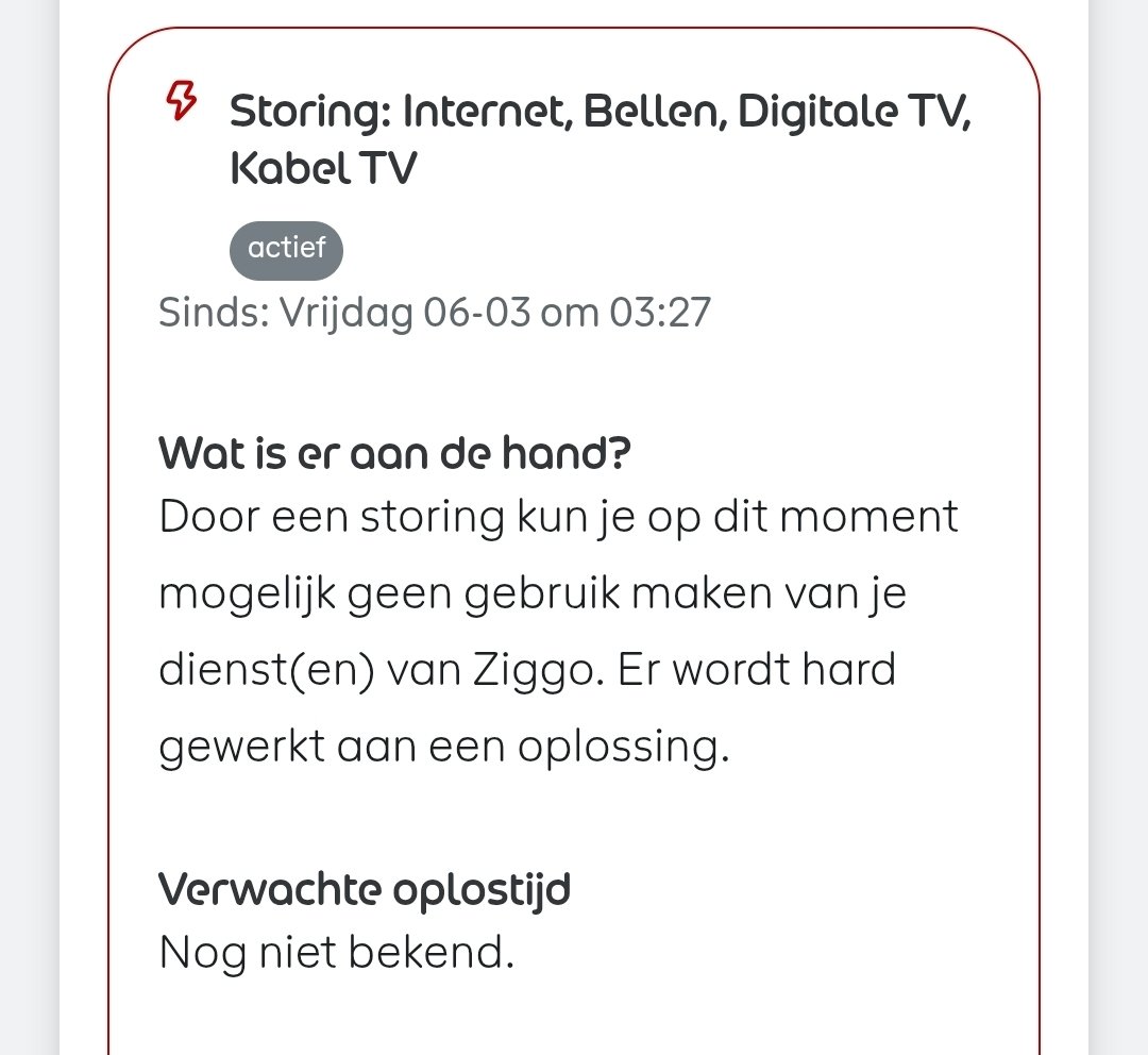 PersXpress's tweet photo. @ZiggoZakelijk WEDEROM LIGT #ZIGGO ER COMPLEET UIT.
Volgens de eigen site is er idd #storing m.b.t. #kabel / #digitaal #televisie #TV, #bellen en #internet. Je kan per sms op de hoogte worden gehouden. Dat gaat via @vodafoneNL STORING? Nou nee hoor, volgens #Vodafoon ⏰️😡
De eigen #backup van Ziggo werkt ook al niet meer, maar gelukkig hebben we een goedwerkende #data simkaart van @KPNwebcare in de 5G backuprouter. Alles viel net uit terwijl we met @NEWSMAX bezig waren. Door de backup route/omleiding was de #downtime beperkt.