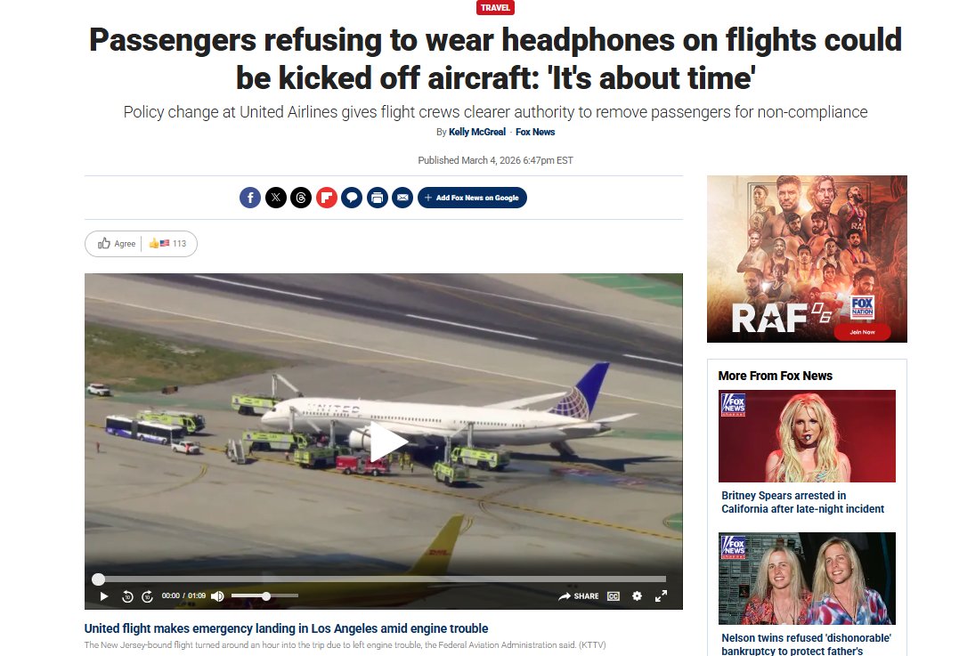 🇺🇸สายการบิน United Airlines ออกแนวทางใหม่

"ผู้โดยสารที่ไม่ยอมสวมหูฟังขณะฟังเพลง-ดูคลิปหรือคอนเทนต์เวลาเล่นมือถือ/แท็ปเล็ต พนักงานมีสิทธิเชิญลงจากเครื่องบิน หรือไม่อนุญาตให้ขึ้นเครื่องได้"

🔊แนวทางนี้ออกมาหลังที่ผ่านมาพบข้อร้องเรียนต่อเนื่องเกี่ยวกับการเปิดลำโพงจนรบกวนผดส.คนอื่น